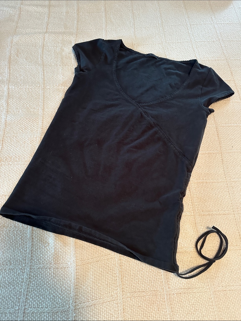 Brandy Melville Black Short Sleeve V-Neck Tee with Side Tie Detail